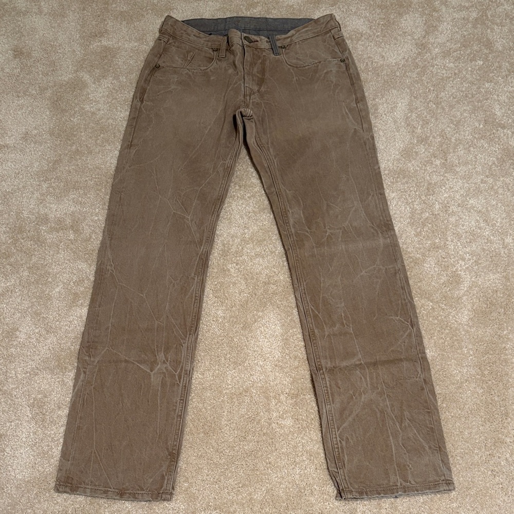 Robert Graham Men’s Slim Jim Distressed Khaki Denim Jeans. Like New Condition.